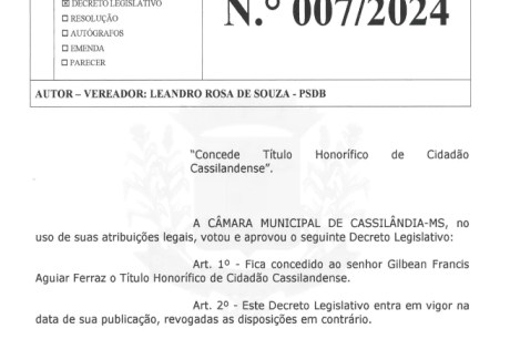 Investigador de Polícia recebe título de Cidadão Cassilandense