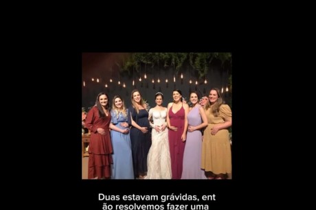 Amigas tiram foto em casamento e meses depois todas engravidam juntas